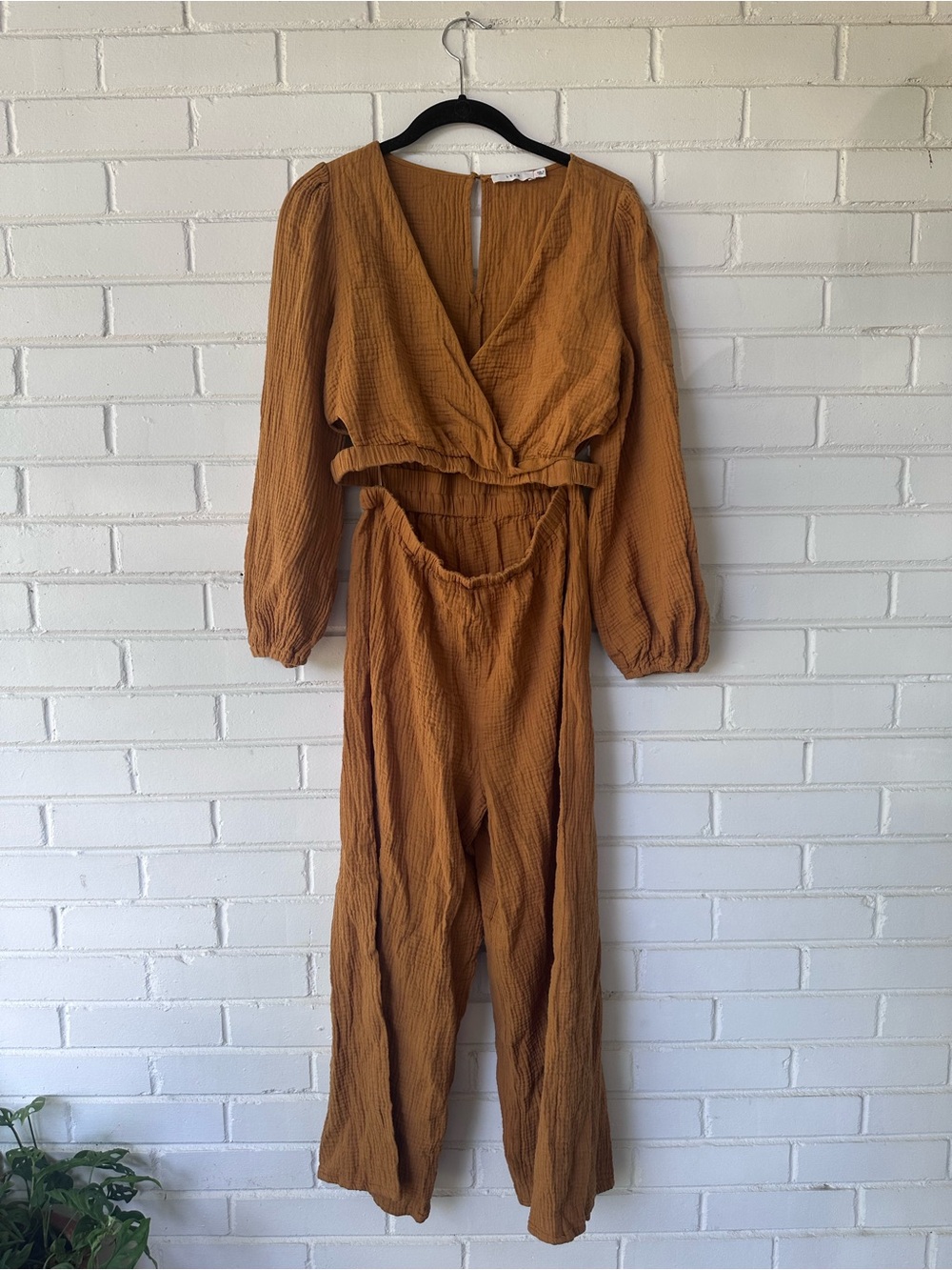 LUSH Rust Gauze Cutout Wide Leg Jumpsuit/Romper